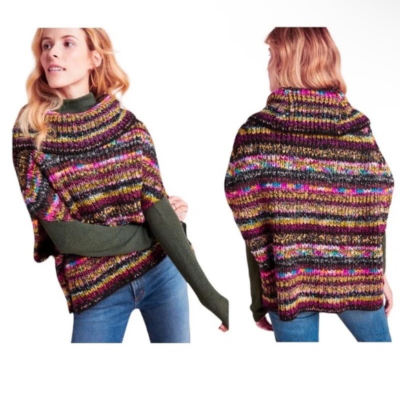$198 Anthropologie Piera Knit Turtleneck Poncho X Small / Small Multicolor NWT - Picture 1 of 15